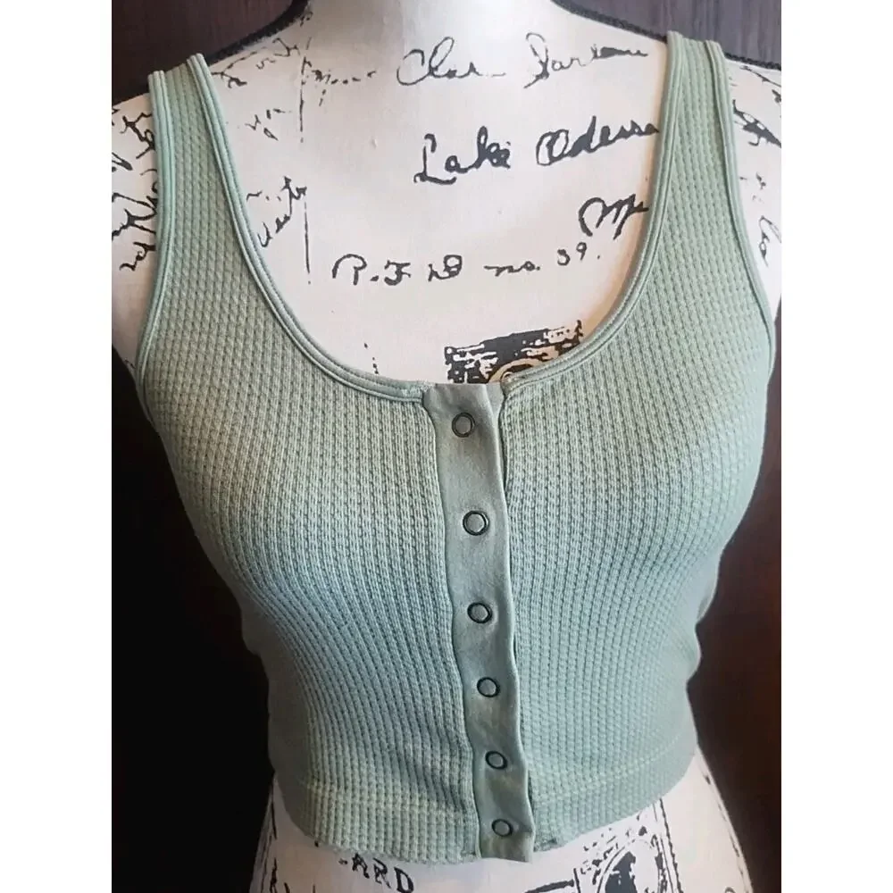 Aeropostale Seriously Soft Green thermal snap Cropped Tank top Women's Medium M - Picture 1 of 4